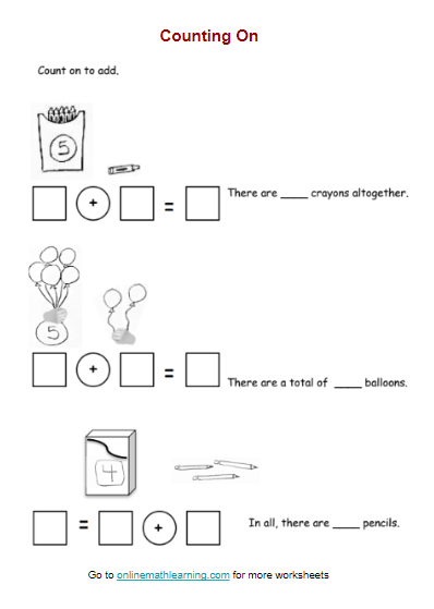 Counting On Worksheets (First Grade, printable)