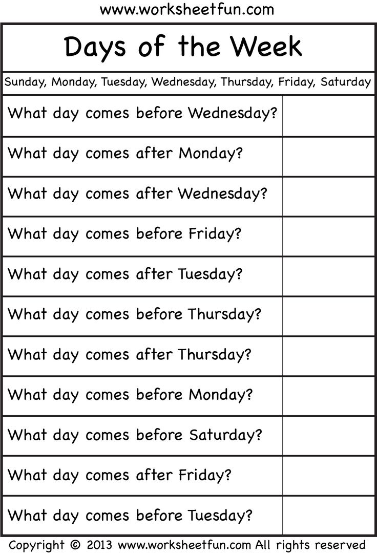 worksheet on days of the
