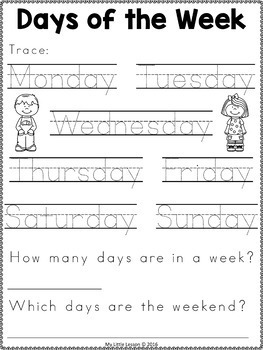 worksheet on days of the