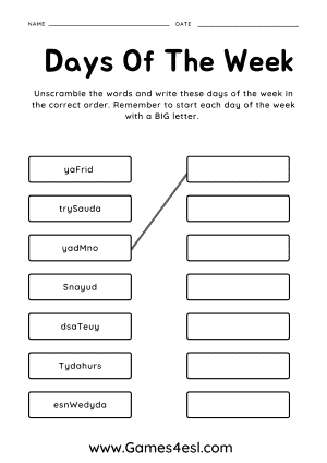 Free Days Of The Week Worksheets | Games4esl