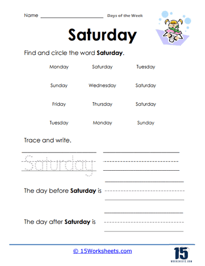 worksheet on days of the