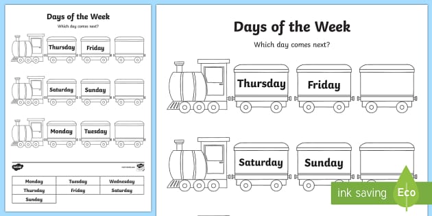 Days of the Week Worksheet | Early Years | Twinkl Resources