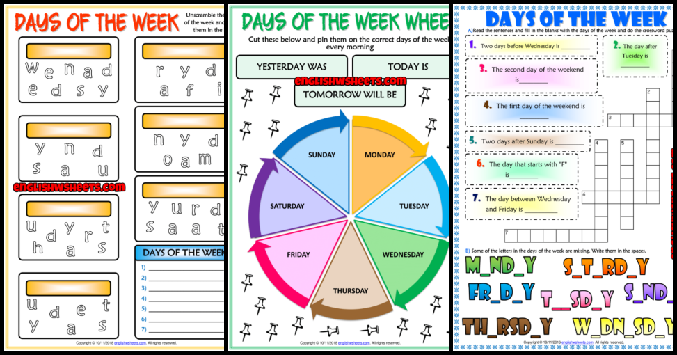 worksheet on days of