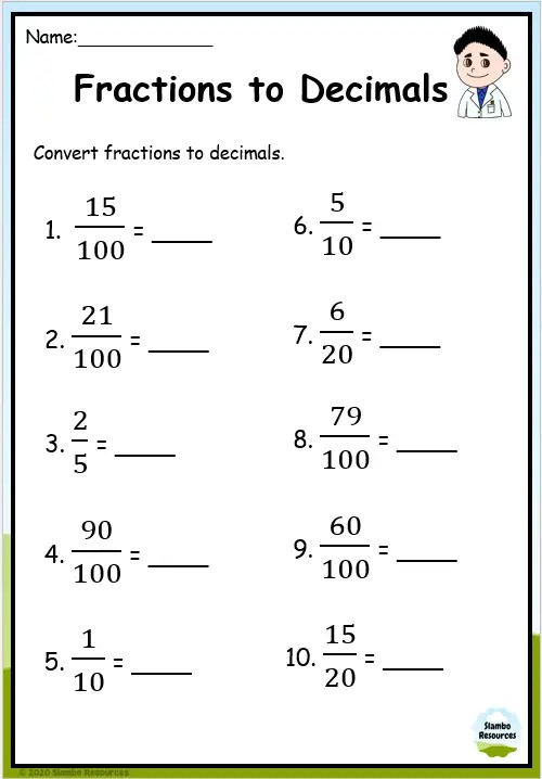 worksheet on decimals for grade
