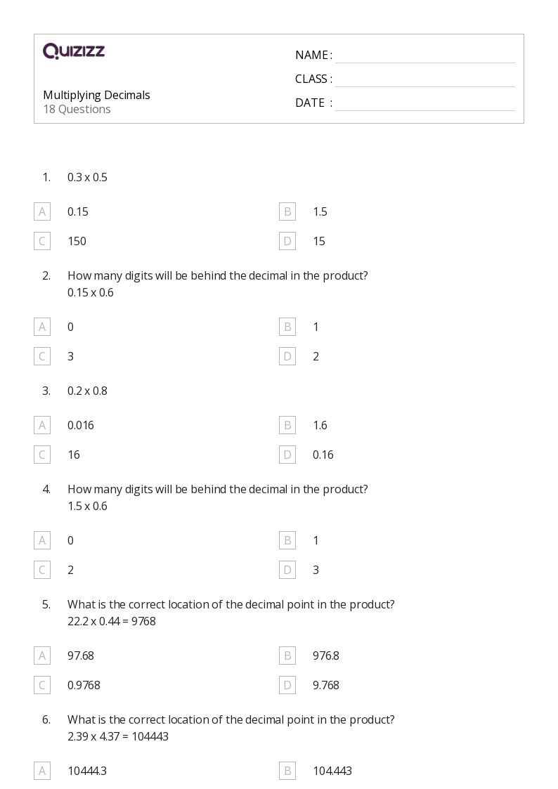 50+ Decimals worksheets for 8th Class on Quizizz | Free &  Printable