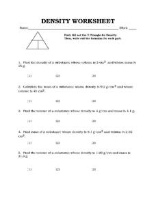Density Worksheet Worksheet for 7th - 10th Grade | Lesson Planet