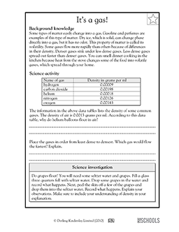 Gas density | 5th grade Science Worksheet | GreatSchools