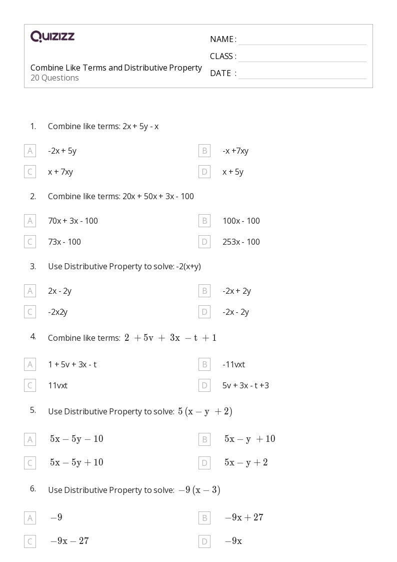 50+ distributive property worksheets for 12th Grade on Quizizz ...