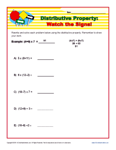 Distributive Property: Watch the Signs | 6th 7th Grade Worksheets
