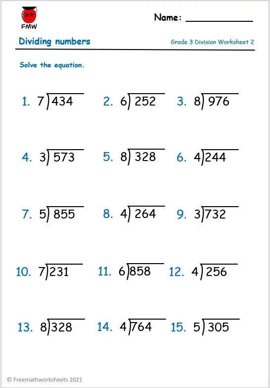 worksheet on division for grade 3