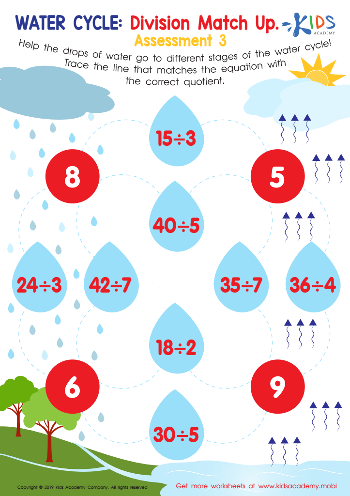 Water Cycle Division Match Up Assessment 3 Worksheet for kids