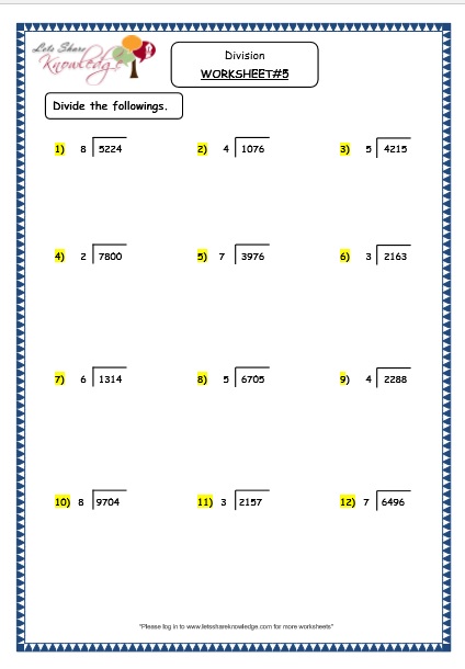 Grade 4 Maths Resources (1.7.3 Division of 4 Digit Number with a ...