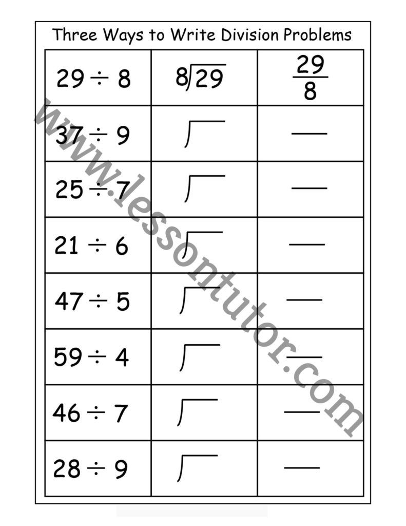 Division Worksheets - Lesson Tutor