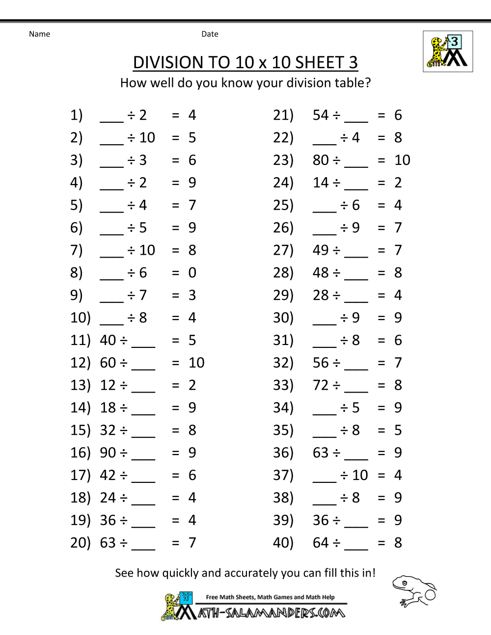 Printable Division Worksheets 3rd &  4th Grade