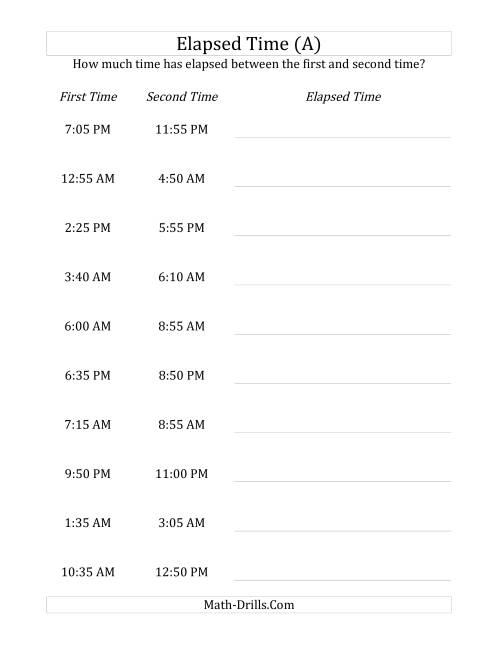 worksheet on elapsed time for