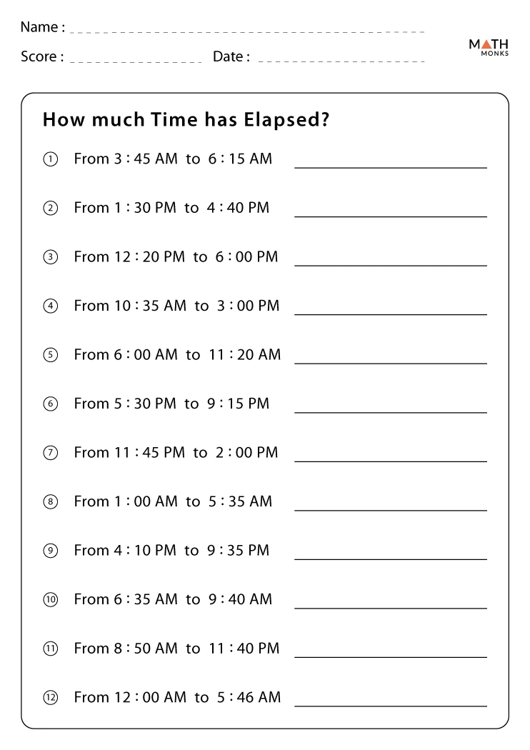 Elapsed Time Worksheets - Math Monks