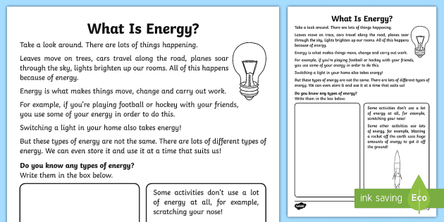 What is Energy? Worksheet (teacher made) - Twinkl