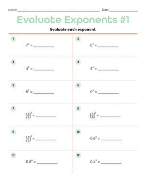 worksheet on exponents