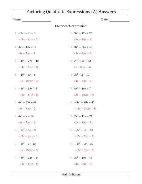 Factoring Quadratic Expressions with Positive or Negative a ...