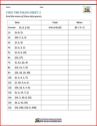 Mean Worksheets