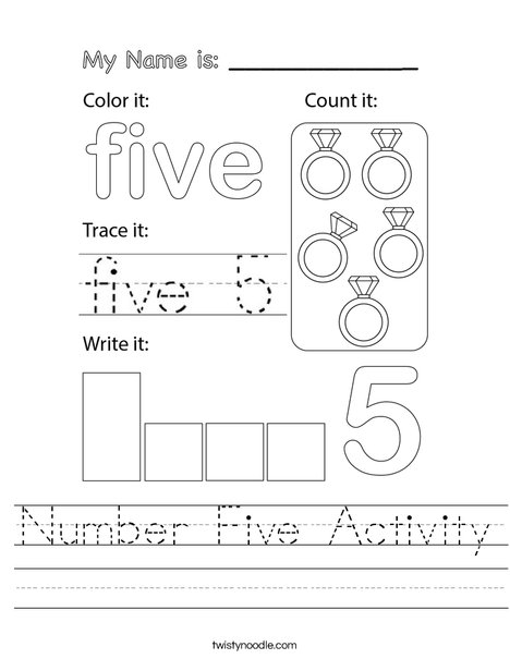 Number Five Activity Worksheet - Twisty Noodle