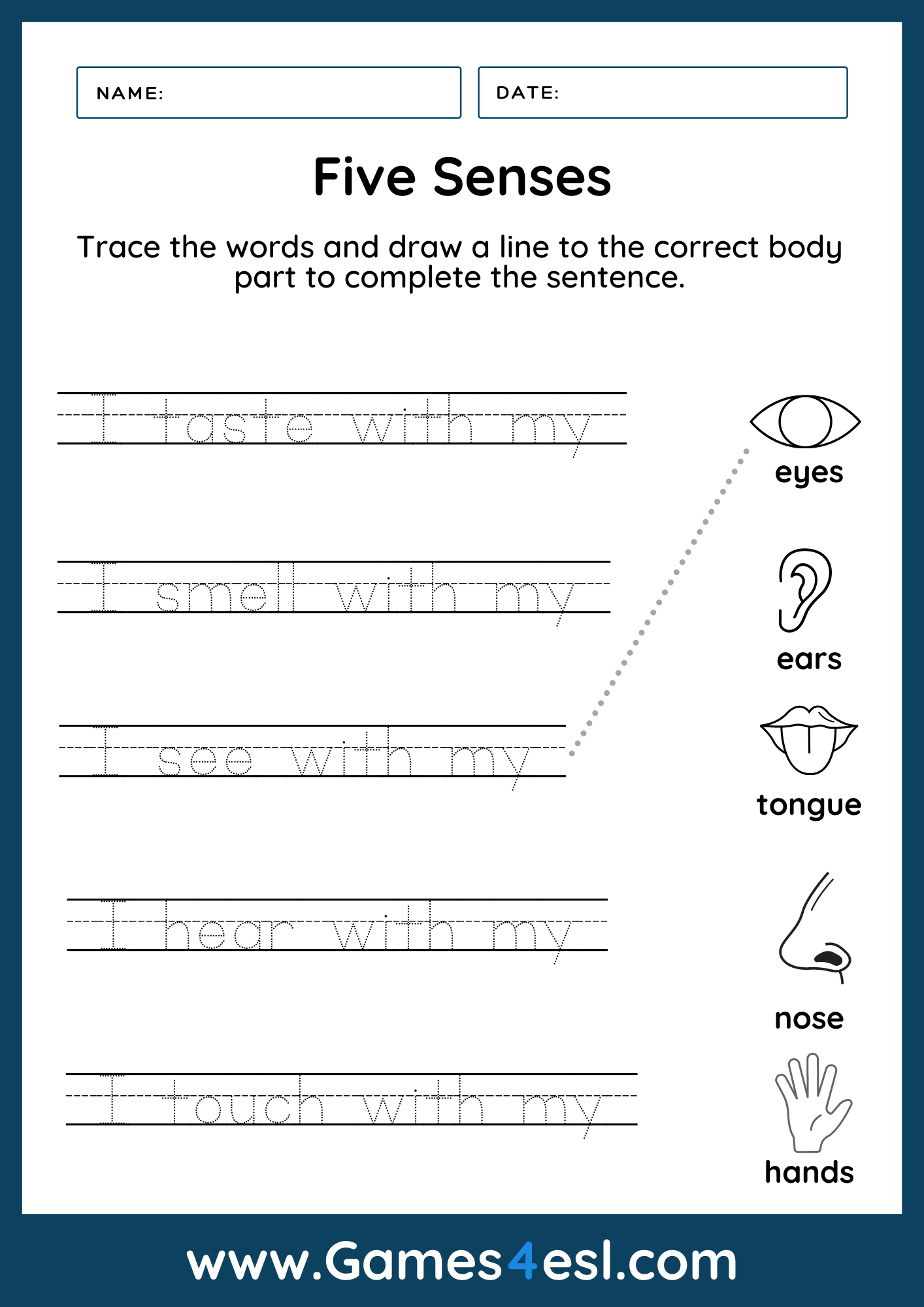 Free Five Senses Worksheets | Games4esl