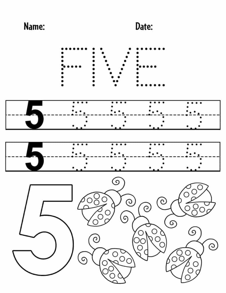 FREE Number 5 Worksheets for Preschool ⋆ The Hollydog Blog