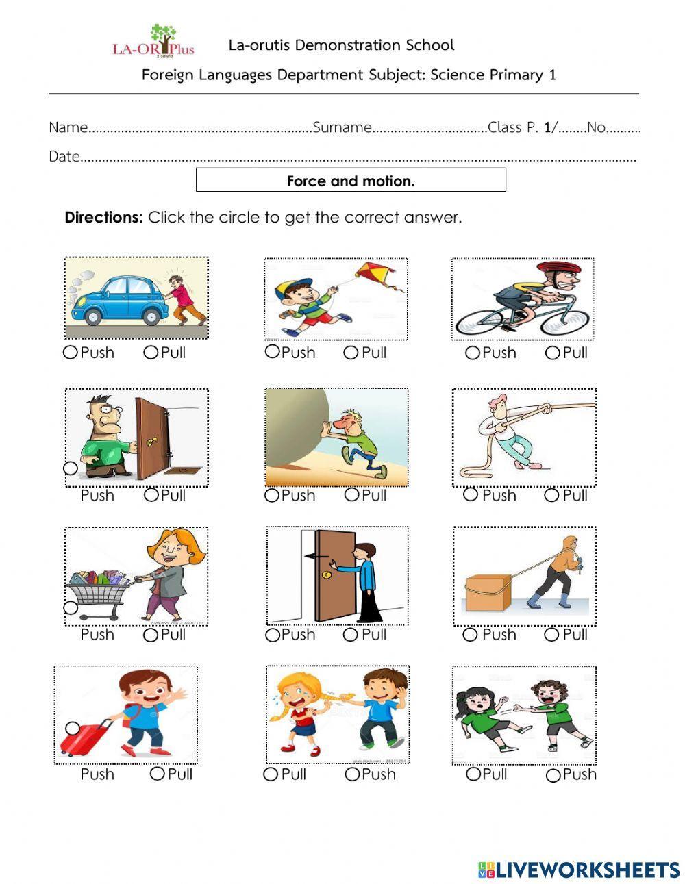 worksheet on force and motion