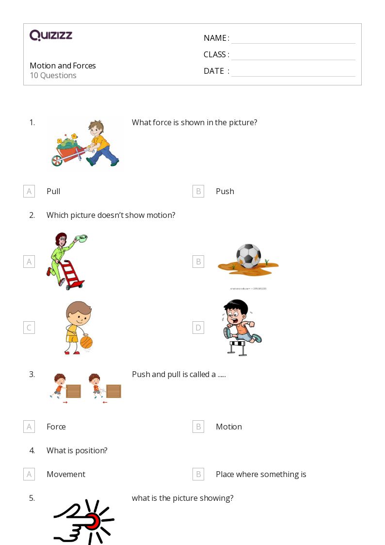 worksheet on force and motion