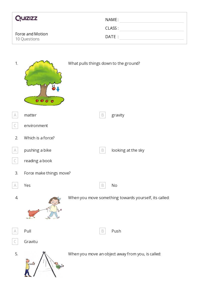 worksheet on force and motion