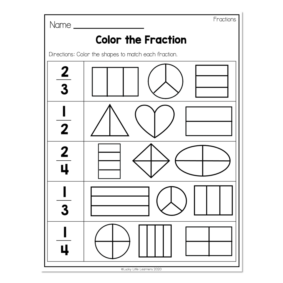 worksheet on fractions for grade 2