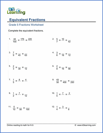 worksheet on fractions for grade 5