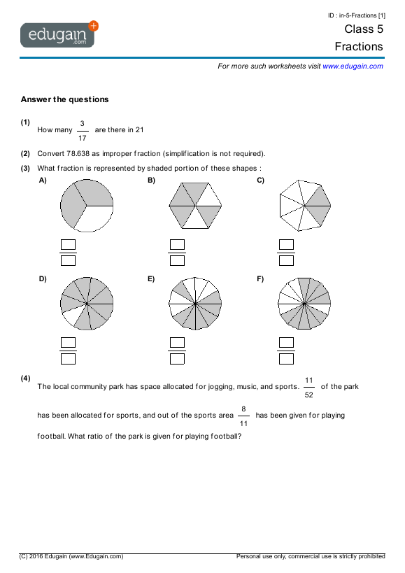 Grade 5 - Fractions | Math Practice, Questions, Tests, Worksheets ...