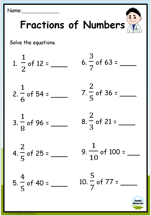 worksheet on fractions for