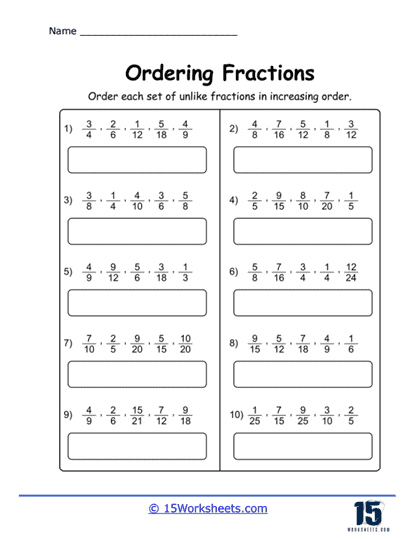 worksheet on fractions for