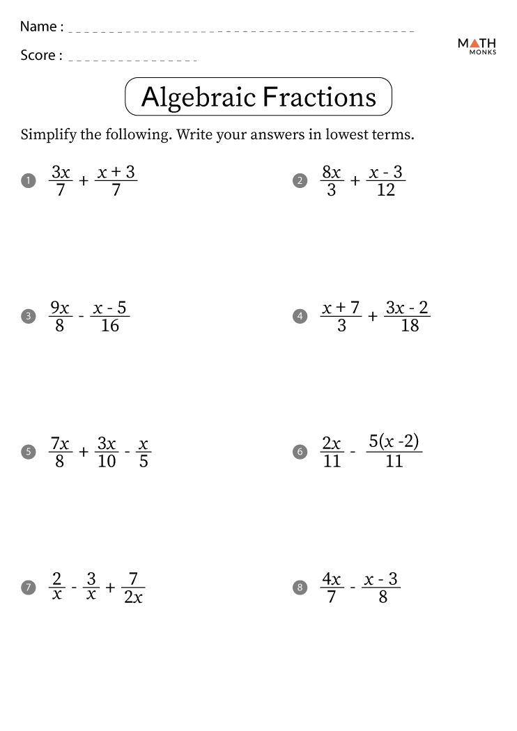 worksheet on fractions for
