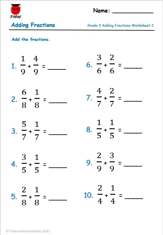 Adding Fractions with Same Denominator | Free Worksheets | Printables
