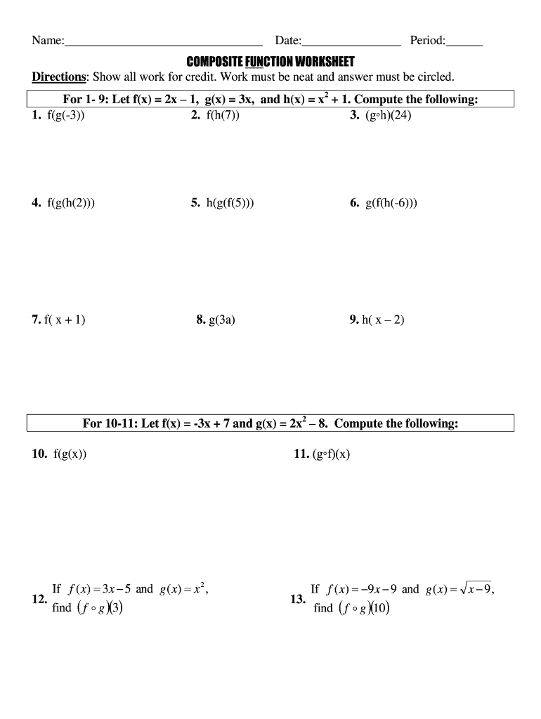 Composite Function Worksheet - Fill Online, Printable, Fillable ...