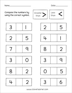 Greater than and Less than activity worksheet for children