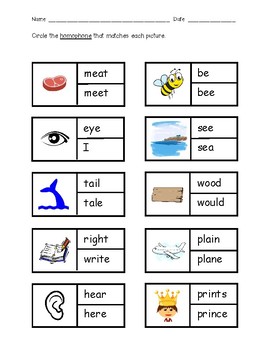 Homophones worksheet | TPT