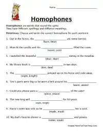 worksheet on homophones
