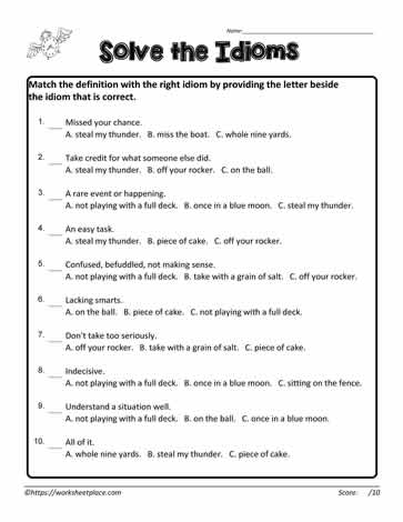 Solve the Idioms Worksheets