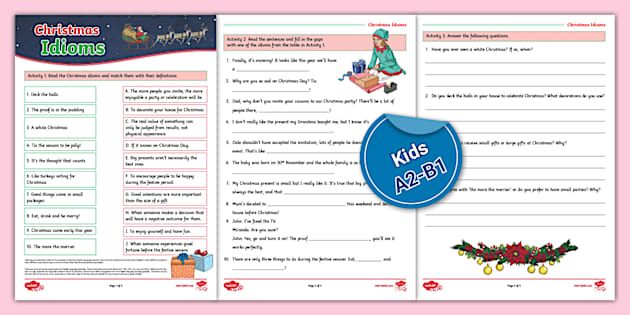 ESL Christmas Idioms Worksheet [Kids, A2-B1] (teacher made)