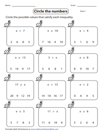 Inequalities Worksheets
