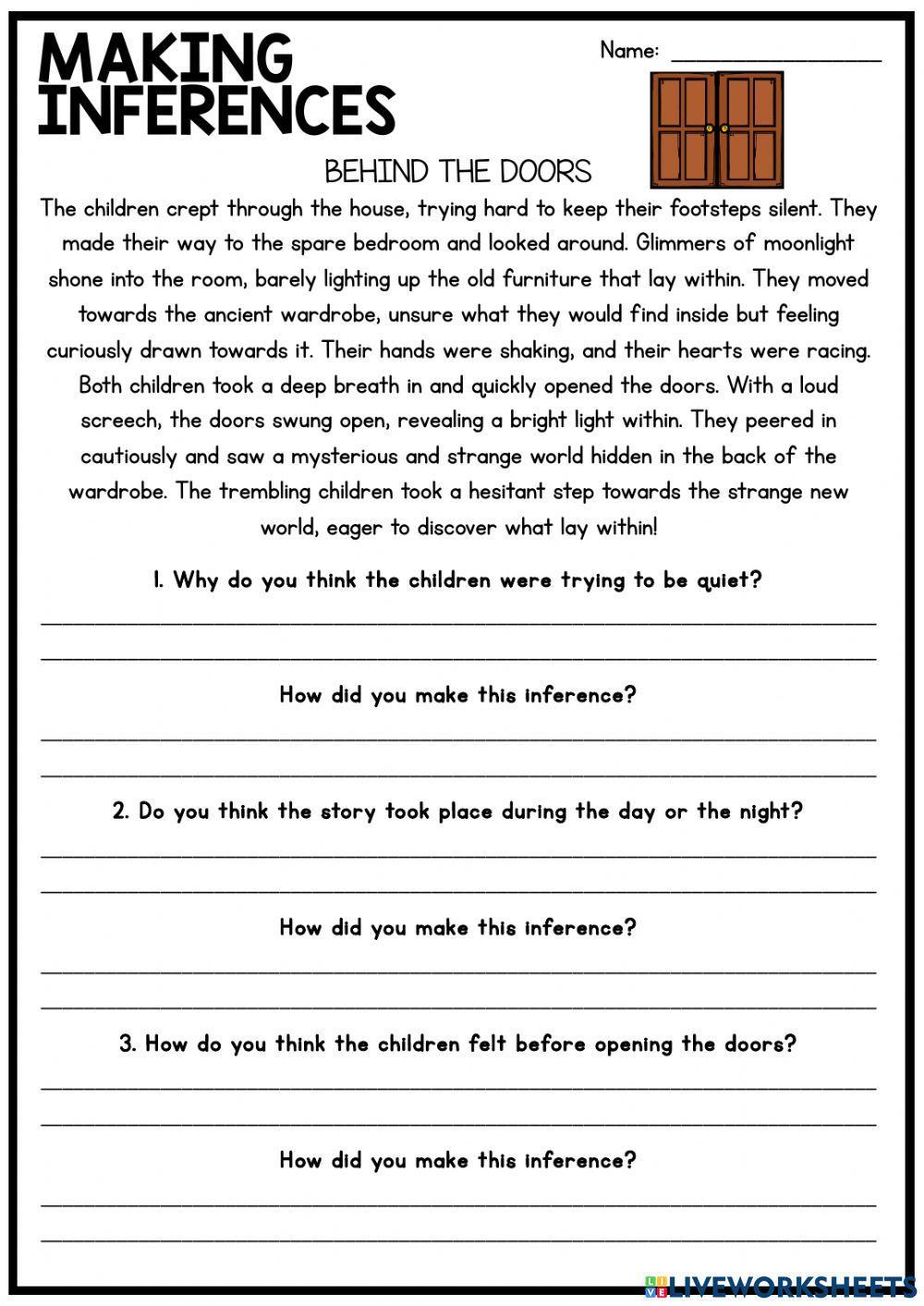 Making Inferences and Drawing Conclusions interactive worksheet ...
