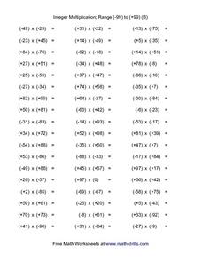 Integer Multiplication; Range (-99) to (+99) (B) Worksheet for 5th ...