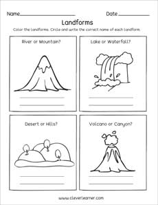 Landforms printables and worksheets for kindergarten and preschool