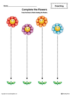 FREE* Straight Line Tracing Prewriting Flower Worksheet in Color ...