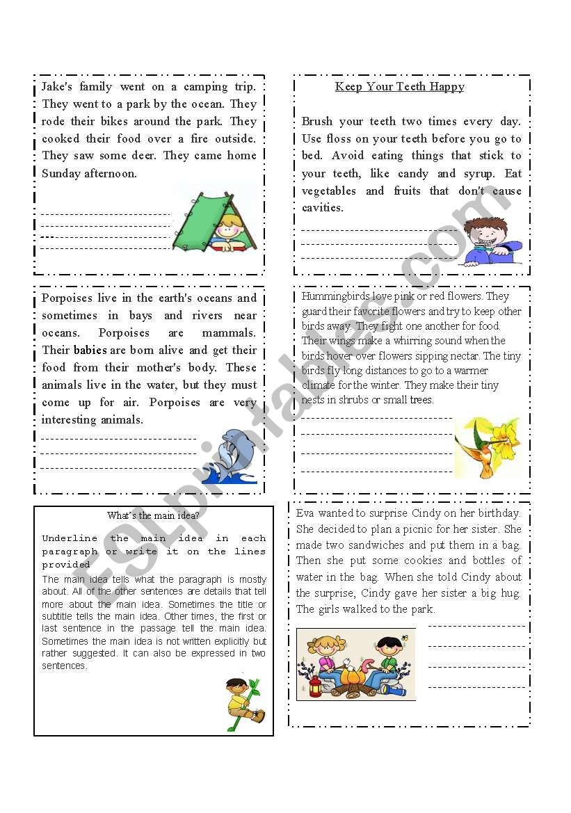 worksheet on main idea