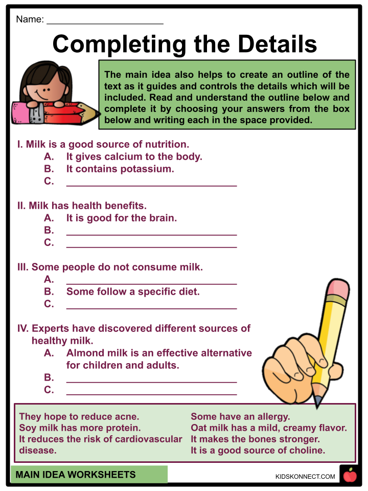 Main Idea Worksheets &  Facts for Kids | Identifying it + Examples